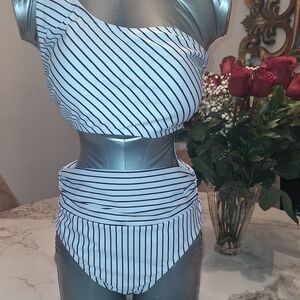 Striped One-Shoulder Bikini